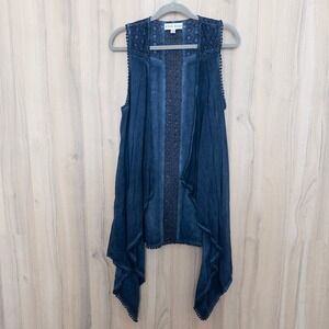 Knox Rose Womens Duster Vest Size S Blue Lace Boho Draped Festival Y2K Layering